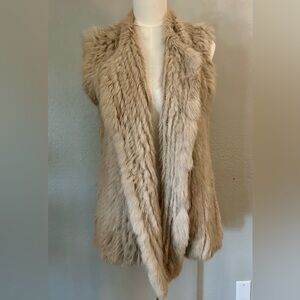 Genuine Knitted Beige Tan Rabbit Fur Vest L